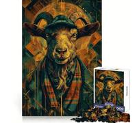 Puzzle de 1000 pièces représentant Un Portrait de chèvre stylisé sur Fond géométrique, idéal pour Adultes Jeu de réflexion Amusant et Convivial, découpe de précision, Cadeau Unique 50x75cm