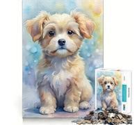 Puzzle de 1000 pièces représentant Un Portrait de Chiot à l'aquarelle Jeu de Concentration mentale Découpe de précision Bords Lisses Jeu de Construction de Liens significatifs (38x26cm)