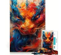 Puzzle de 1000 pièces représentant Un Portrait de Dragon Vibrant Jeu de réflexion et d'adresse Assemblage Stable,Aucune pièce ne Bouge Passe-Temps agréable pour Les Longs Week-Ends (38x26cm)