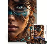 Puzzle de 1000 pièces représentant Un Portrait de Femme amérindienne en Gros Plan, idéal pour Adultes Jeu de réflexion Amusant à Faire à l'intérieur, découpe de précision, Cadeau de Noël (38x52cm)