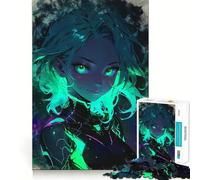 Puzzle de 1000 pièces représentant Un Portrait de Fille Anime néon, idéal pour Les Adolescents Jeu de logique et d'adresse à Partager Décoration Murale Amusante et Facile à découper (38x26cm)