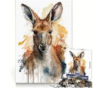 Puzzle de 1000 pièces représentant Un Portrait de Kangourou à l'aquarelle, idéal pour Adultes Stimule la logique, Plaisir Facile, Bords de qualité supérieure, Un Joli Cadeau (38x52cm)
