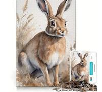 Puzzle de 1000 pièces représentant Un Portrait de lièvre à l'aquarelle Jeu de réflexion Stimulant Emboîtement Parfait Défi cérébral interactif pour la Maison (38x52cm)