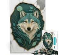 Puzzle de 1000 pièces représentant Un Portrait de Loup avec des Accents Turquoise et Or,idéal pour Adultes Stimule la Concentration,Amusant et de Taille Uniforme Pièces précises Activité