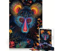 Puzzle de 1000 pièces représentant Un Portrait de Mandrill néon avec des Accents Floraux, pour Adultes Jeu de logique Solide, Anti-Stress, Bords Transparents, Cadeau attentionné (38x52cm)