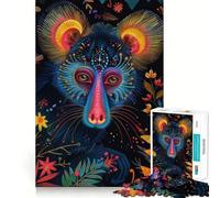 Puzzle de 1000 pièces représentant Un Portrait de Mandrill néon avec des Accents Floraux, pour Adultes Jeu de logique Solide, Anti-Stress, Bords Transparents, Cadeau attentionné (38x52cm)