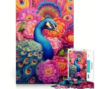 Puzzle de 1000 pièces représentant Un Portrait de Paon et de Fleurs, idéal pour Adultes Jeu de logique Solide et apaisant, Bords Nets, Cadeau Artistique (50x75cm)