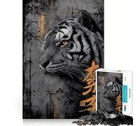 Puzzle de 1000 pièces représentant Un Portrait de Tigre avec Bambou et Calligraphie, idéal pour Adultes et Adolescents Jeu cognitif et ludique, Motif à Assembler, Cadeau Festif 50x75cm