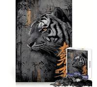 Puzzle de 1000 pièces représentant Un Portrait de Tigre avec Bambou et Calligraphie, idéal pour Adultes et Adolescents Jeu cognitif et ludique, Motif à Assembler, Cadeau Festif 50x75cm