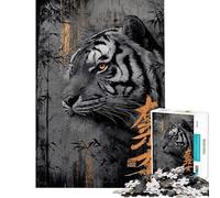 Puzzle de 1000 pièces représentant Un Portrait de Tigre avec Bambou et Calligraphie Un Puzzle idéal pour Les Adolescents Un Exercice d'assemblage pour développer la motricité Fine Parfait