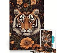 Puzzle de 1000 pièces représentant Un Portrait de Tigre dans Un décor Floral, idéal pour Les Adolescents Jeu de réflexion Simple et Amusant, à Assembler et à Offrir en Cadeau mémorable 38x52cm
