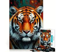 Puzzle de 1000 pièces représentant Un Portrait de Tigre, idéal pour Adultes, Jouet Intelligent et Convivial, Bords Lisses, à Exposer 38x26cm