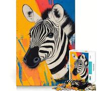 Puzzle de 1000 pièces représentant Un Portrait de zèbre sur Fond coloré,idéal pour Adultes Jeu de résolution de problèmes,qualité Professionnelle,activité de Groupe relaxante en intérieur (38x26cm)