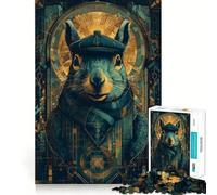 Puzzle de 1000 pièces représentant Un Portrait d'écureuil stylé avec des éléments Art déco, pour Adolescents, Jouet Stimulant la logique et apaisant, Objet de Collection Haut de Gamme 38x52cm