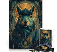 Puzzle de 1000 pièces représentant Un Portrait d'écureuil stylé avec des éléments Art déco, pour Adolescents, Jouet Stimulant la logique et apaisant, Objet de Collection Haut de Gamme 38x52cm