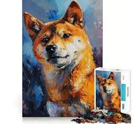 Puzzle de 1000 pièces représentant Un Portrait Vibrant de Shiba Inu pour Adultes Jeu de mémoire Amusant Assemblage sûr et Solide Activité familiale Amusante en soirée (38x52cm)