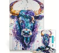 Puzzle de 1000 pièces représentant Un Portrait Vibrant du Taureau,idéal pour Adultes Jeu de réflexion Stimulant,découpe Nette,alignement Parfait,activité Amusante en Famille Le Soir (38x26cm)