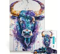 Puzzle de 1000 pièces représentant Un Portrait Vibrant du Taureau,idéal pour Les Adolescents Pièces Parfaitement emboîtables,sans espaces,pour Une activité Amusante en Famille Le Soir (50x75cm)