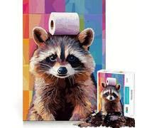 Puzzle de 1000 pièces représentant Un Raton Laveur avec du Papier Toilette sur la tête, idéal pour Adultes, pour stimuler la mémoire, Jouer en Groupe et créer Un Motif Surprise pour Noël (50x75cm)