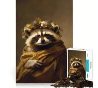 Puzzle de 1000 pièces représentant Un Raton Laveur avec Une Couronne de Fleurs, idéal pour Adultes Un Casse-tête Relaxant et Un Joli Cadeau (38x26cm)