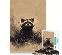 Puzzle de 1000 pièces représentant Un Raton Laveur en Tons sépia, idéal pour Adultes Un Cadeau mémorable pour développer sa mémoire et soulager Le Stress (50x75cm)