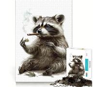 Puzzle de 1000 pièces représentant Un Raton Laveur fumant du Cannabis, idéal pour Les Adolescents, pour améliorer Leur mémoire, se détendre et créer Une œuvre d'art aux découpes nettes (50x75cm)