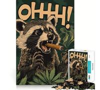 Puzzle de 1000 pièces représentant Un Raton Laveur fumant Un Cigare et de l'herbe, Jeu de logique pour Adolescents, pièce de Collection découpée avec précision (38x52cm)