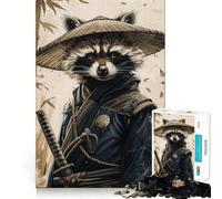 Puzzle de 1000 pièces représentant Un Raton Laveur Guerrier samouraï, idéal pour Les Adolescents Jeu de logique et de réflexion, découpe Parfaite, Surprise d'anniversaire (38x52cm)