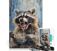 Puzzle de 1000 pièces représentant Un Raton Laveur Mangeant des Nouilles Ramen, idéal pour Adultes Un Casse-tête Relaxant et Un Joli Cadeau (38x52cm)