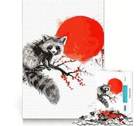 Puzzle de 1000 pièces représentant Un Raton Laveur, Style Japonais, pour Adultes et Adolescents Jeu d'adresse apaisant et Amusant, Bords Nets, pour Les fêtes (50x75cm)