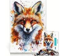 Puzzle de 1000 pièces représentant Un Renard à l'aquarelle,Jeu de Concentration mentale sans Espace,Design ajusté,défi cérébral interactif pour la Maison (38x52cm)