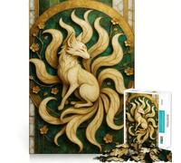 Puzzle de 1000 pièces représentant Un Renard à Neuf queues orné de Fleurs, Un Jeu d'éveil et de Relaxation, Une pièce de Collection découpée avec précision (38x26cm)