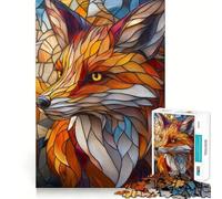 Puzzle de 1000 pièces représentant Un Renard en vitrail, idéal pour Les Adolescents Décoration Murale à Assembler, Motif Lumineux et Relaxant 50x75cm