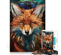 Puzzle de 1000 pièces représentant Un Renard en vitrail, idéal pour Les Adolescents Jeu de logique Stimulant, activité à la Maison, Bords Transparents, Cadeau précieux 50x75cm