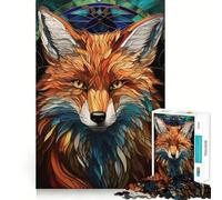 Puzzle de 1000 pièces représentant Un Renard en vitrail, pour Adultes, Jeu de logique Puissant, Anti-anxiété, Bords Transparents, pour Les fêtes 38x26cm