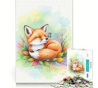Puzzle de 1000 pièces représentant Un Renard endormi avec Un Papillon, Style Aquarelle, pour Adolescents Jeu Stimulant la logique et apaisant Objet de Collection de qualité supérieure 38x52cm