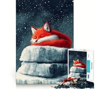 Puzzle de 1000 pièces représentant Un Renard endormi sur Un Rocher enneigé, idéal pour Les Adolescents Activité stimulante à Domicile, Bords précis, Cadeau Festif 38x26cm