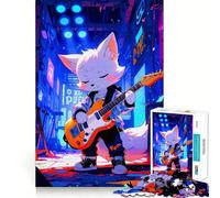 Puzzle de 1000 pièces représentant Un Renard Jouant de la Guitare dans Un Paysage Urbain 50x75cm Jeu de mémoire et pour Adultes Découpe Laser pour Un Assemblage Parfait Cadeau Unique Anti-Stress