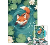 Puzzle de 1000 pièces représentant Un Renard nageant dans Un étang Illustration idéale pour Un Jeu éducatif Stimulant Amusant et Humoristique Un Cadeau Parfait pour Les Amateurs de Jeux (75x50cm)