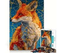 Puzzle de 1000 pièces représentant Un Renard Roux avec des craquelures dorées de Style Kintsugi idéal pour Les Adolescents Jeu de logique pièce de Collection découpée avec précision Parfaite