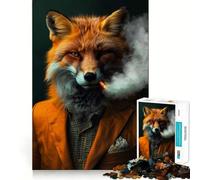 Puzzle de 1000 pièces représentant Un Renard Roux fumant, idéal pour Adultes Stimulez Votre mémoire Ensemble et amusez-Vous Assembler Cette Image Objet de Collection (38x52cm)