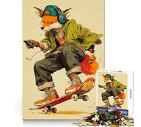 Puzzle de 1000 pièces représentant Un Renard Skateur avec Casque Audio idéal pour Adultes Jeu de réflexion Intelligent Parfait pour renforcer Les Liens familiaux Bords Lisses Présentation Artistique