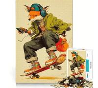 Puzzle de 1000 pièces représentant Un Renard Skateur avec Casque Audio idéal pour Adultes Jeu de réflexion Intelligent Parfait pour renforcer Les Liens familiaux Bords Lisses Présentation Artistique