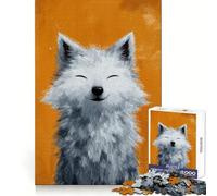 Puzzle de 1000 pièces représentant Un Renard Souriant sur Fond Orange, idéal pour Adultes Jeu de réflexion et de Calme Décoration Murale épurée 38x26cm