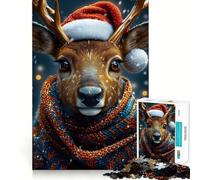 Puzzle de 1000 pièces représentant Un Renne avec Un Bonnet et Une écharpe de Père Noël idéal pour Les Adolescents Renforce la mémoire s'amuse en Toute tranquillité et Offre Un Cadeau de qualité