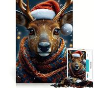 Puzzle de 1000 pièces représentant Un Renne avec Un Bonnet et Une écharpe de Père Noël, idéal pour Les Adolescents Un Jeu d'éveil cérébral, de détente et d'art à Assembler, Un Cadeau Unique (38x26cm)