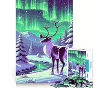 Puzzle de 1000 pièces représentant Un Renne sous Une Aurore boréale, idéal pour Les Adolescents Jouet Anti-Stress Intelligent, Bords tranchants, Cadeau d'anniversaire (38x52cm)