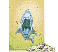 Puzzle de 1000 pièces représentant Un Requin à la Gueule Ouverte, en Bois, pour Adultes Dimensions : 75 x 50 cm.
