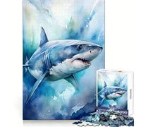 Puzzle de 1000 pièces représentant Un Requin à l'aquarelle, idéal pour Adultes Divertissement intellectuel, Distraction apaisante, Cadeau Original et bienveillant (38x26cm)