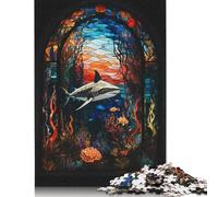 Puzzle de 1000 pièces représentant Un Requin Abstrait, en Carton, idéal pour Les Adultes. Dimensions : 38 x 26 cm. Cadeau Parfait.